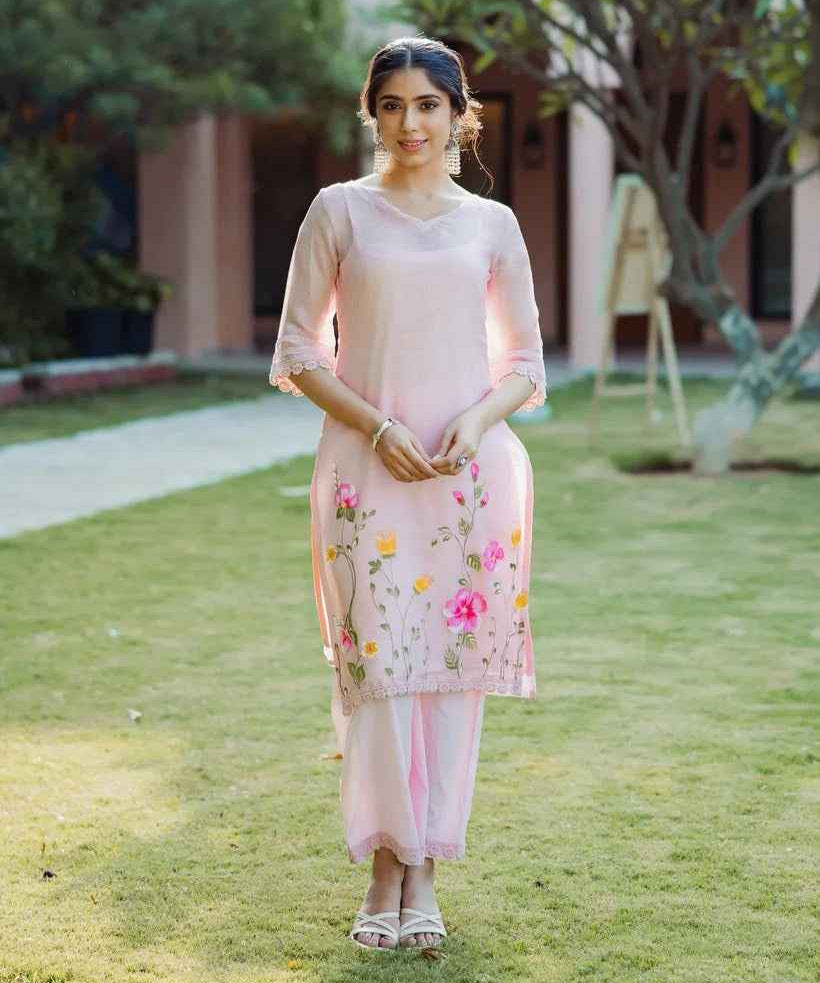 Shitij Pink Handpainted Doria Kurta Set