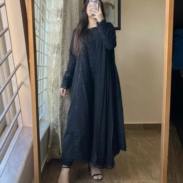 Elegant Black Embroidered Anarkali Kurta Set for Women