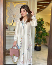 Soft White Chogha With Beautifully Colored Finely Hand-Embroidered