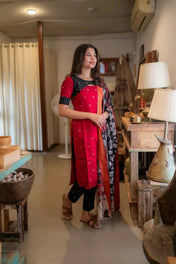 RAWSILK KURTA PANT WITH KALAMKARI DUPATTA