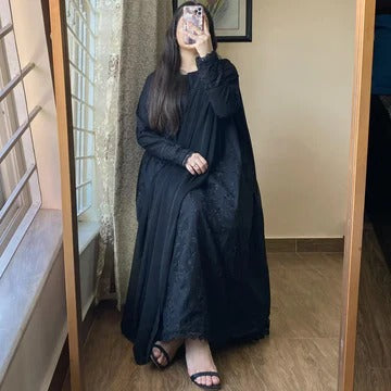 Elegant Black Embroidered Anarkali Kurta Set for Women