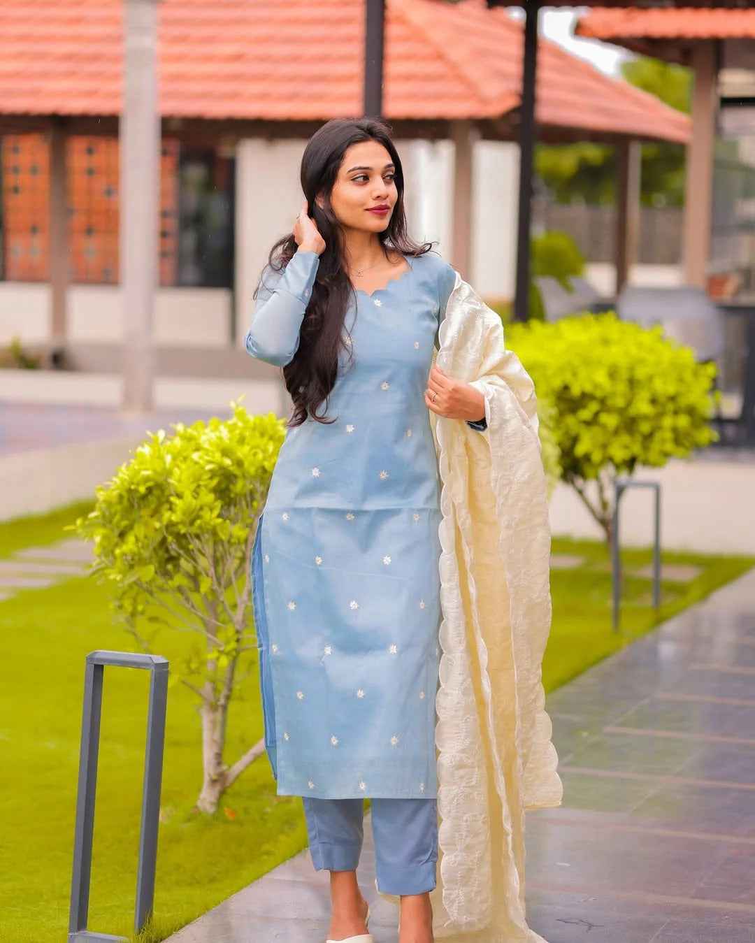 Ice Blue Tissue Suit Set