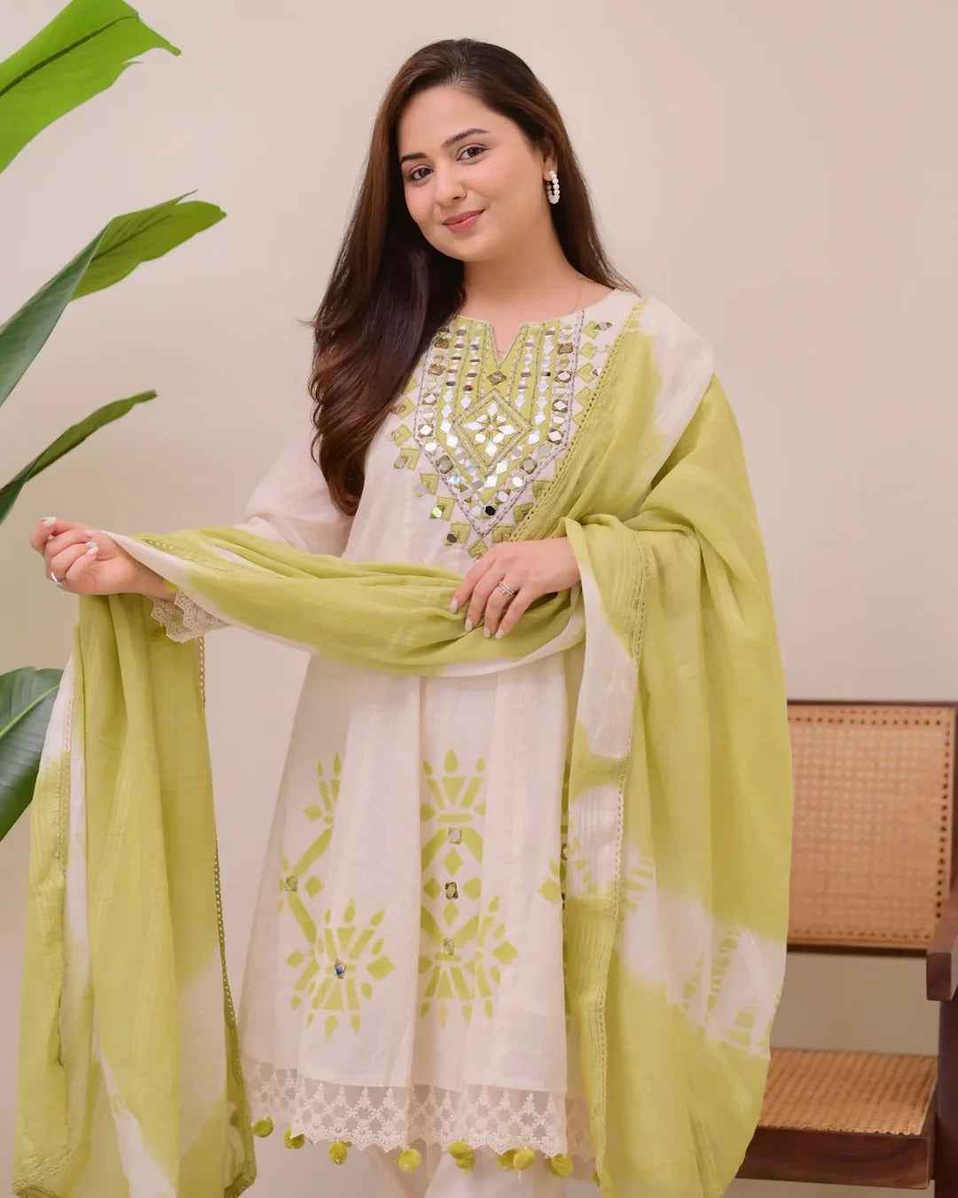 Lime Glow Aline Handwork Pakistani Suit