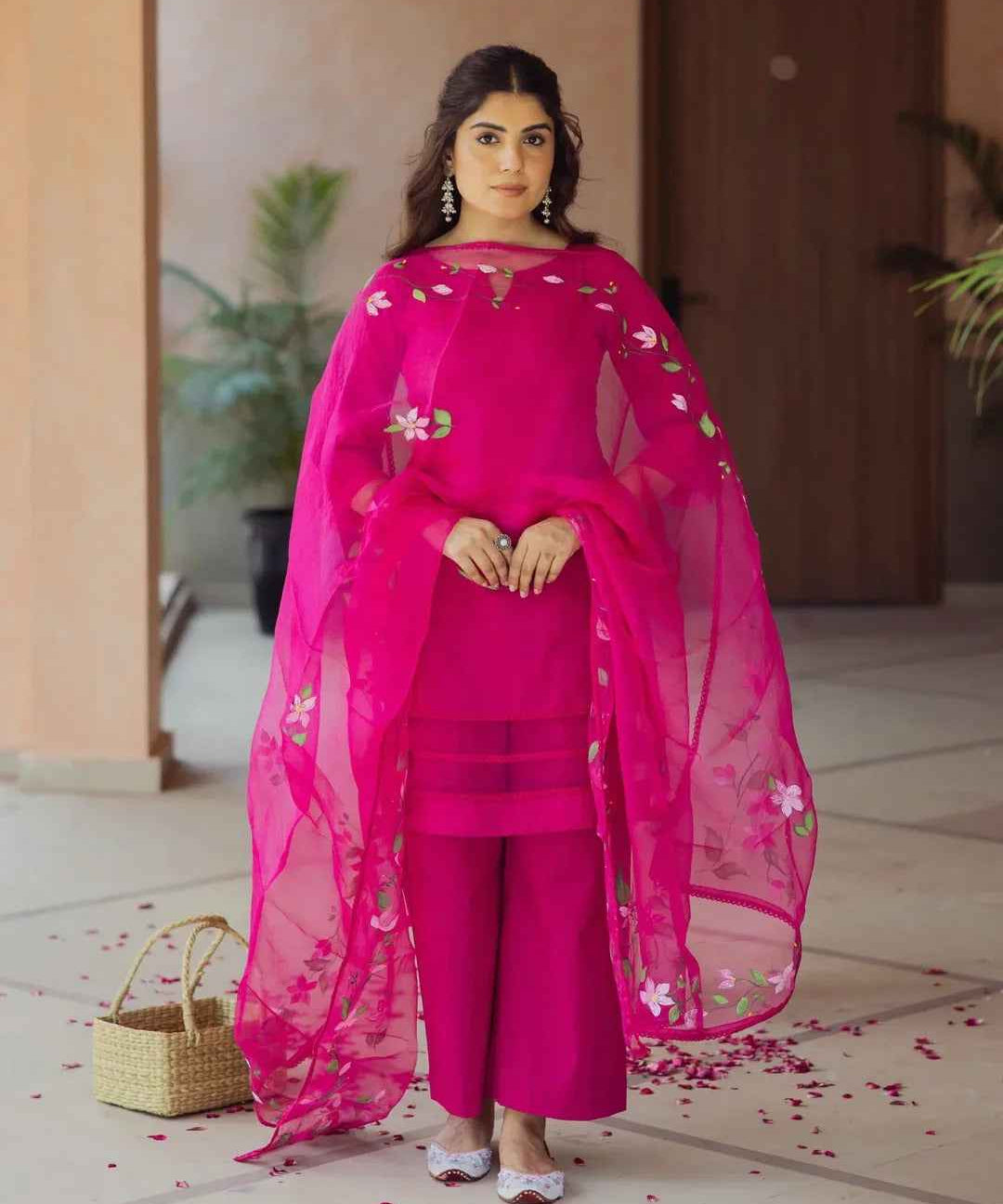 Chroma Charm Purple Handpainted Cotton Suit Set