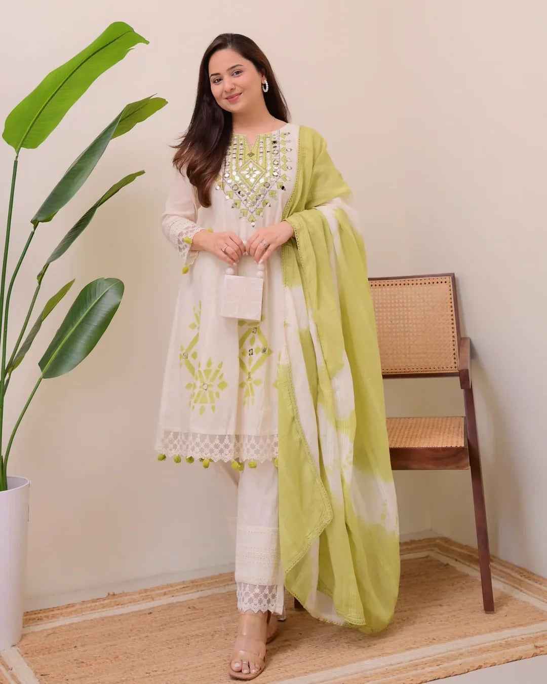 Lime Glow Aline Handwork Pakistani Suit