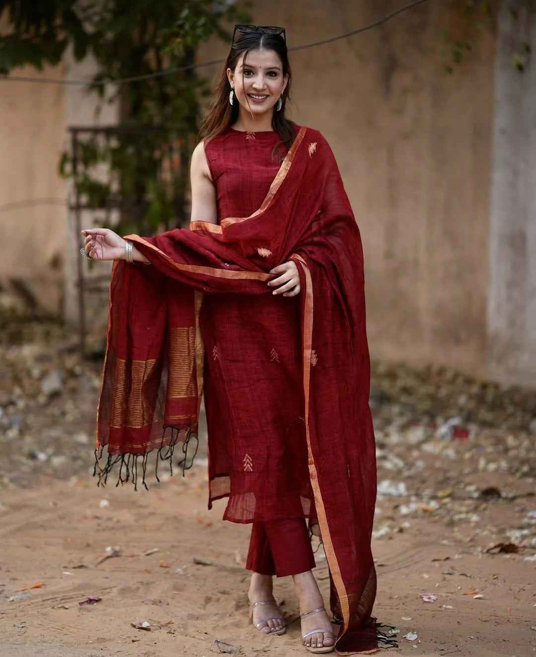 Handwoven Linen Jamdani Suit Set