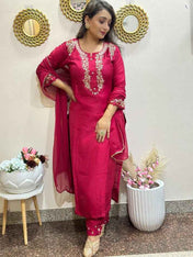 Handwork red embroidered kurti set