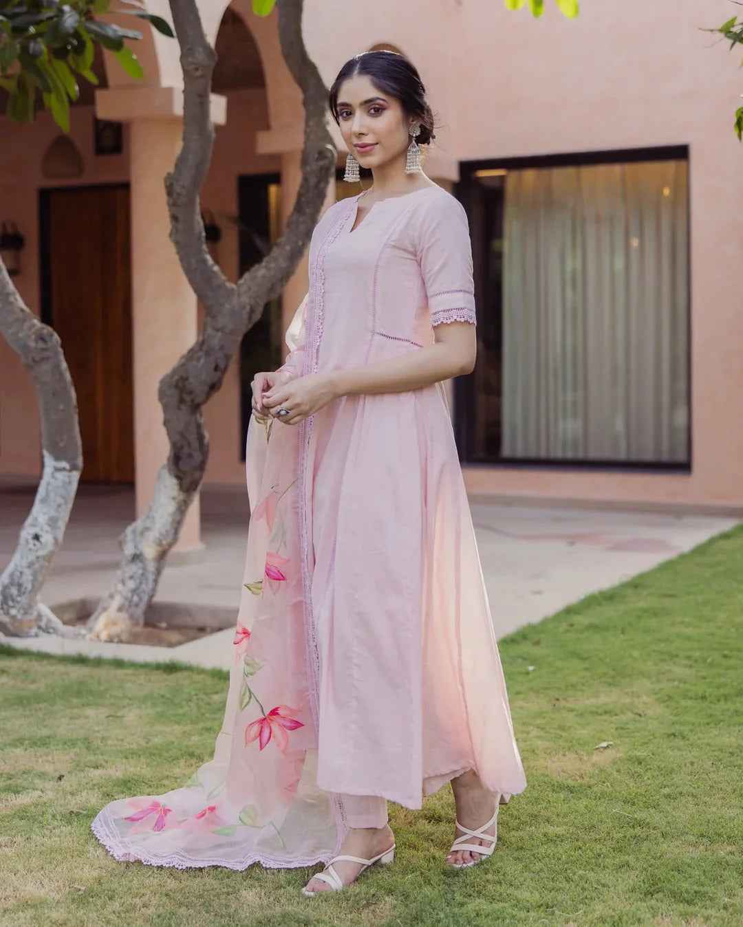 Tide Pink Handpainted Cotton Suit Set